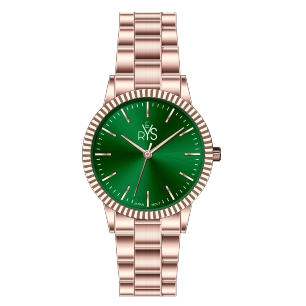 REYS WATCH WATCH-WOMEN-STAINLESS STEEL-ROSE GOLD AND GREEN R2042-RGN