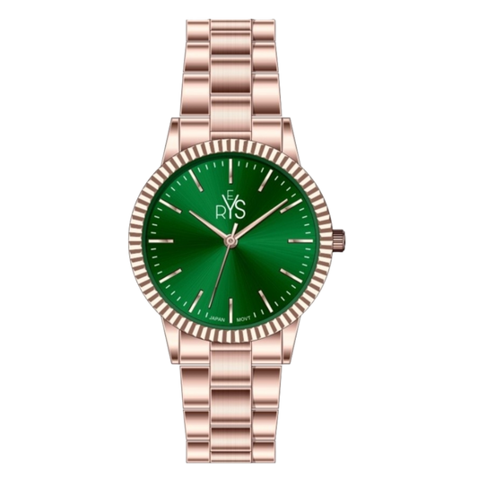 REYS WATCH WATCH-WOMEN-STAINLESS STEEL-ROSE GOLD AND GREEN R2042-RGN