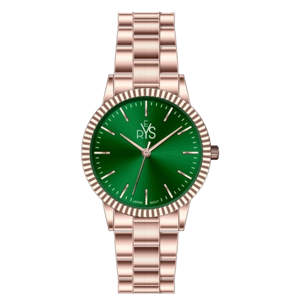 REYS WATCH WATCH-WOMEN-STAINLESS STEEL-ROSE GOLD AND GREEN R2042-RGN