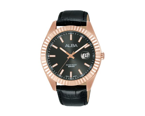 ALBA Men's Watch PRESTIGE Black Leather Strap, Grey Dial AS9K02X1