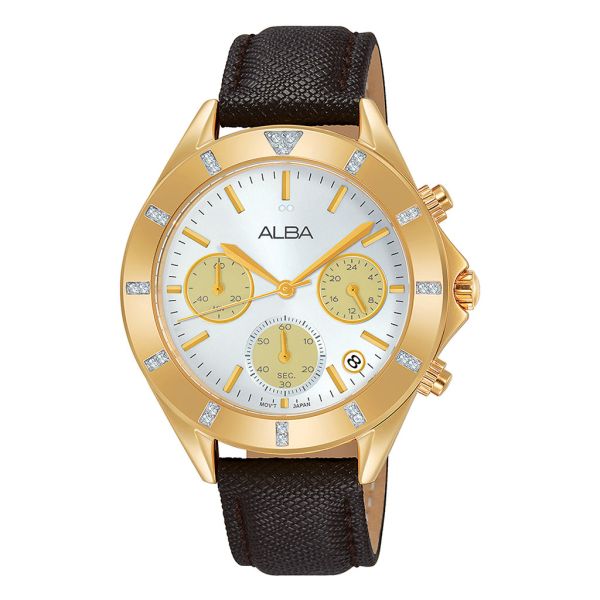 ALBA Ladies' Watch FASHION Brown Leather Strap, Silver Dial AT3D18X1