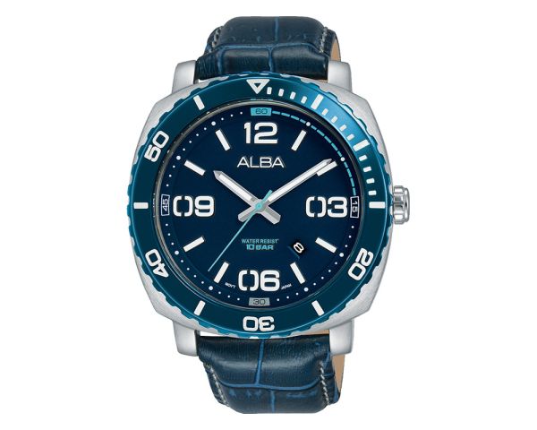 ALBA Men's Watch ACTIVE Blue Leather Band, Blue Dial AG8H99X1