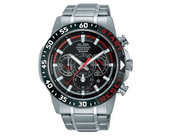 ALBA Men's Hand Watch ACTIVE Stainless Steel Band, Black Dial AT3891X1