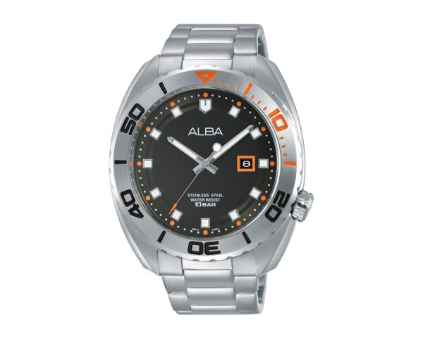 ALBA Men's Hand Watch ACTIVE Stainless Steel Bracelet , Black Dial AG8H45X1