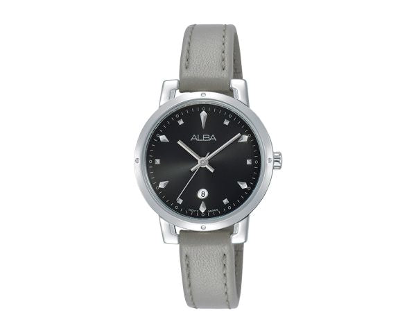 ALBA Ladies' Watch FASHION Grey Leather Strap , Black Dial AH7P59X1