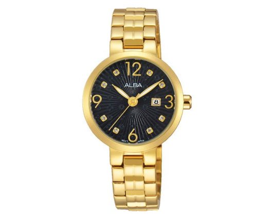 ALBA Ladies' Hand Watch FASHION Stainless Band, Black Dial AH7J02X1