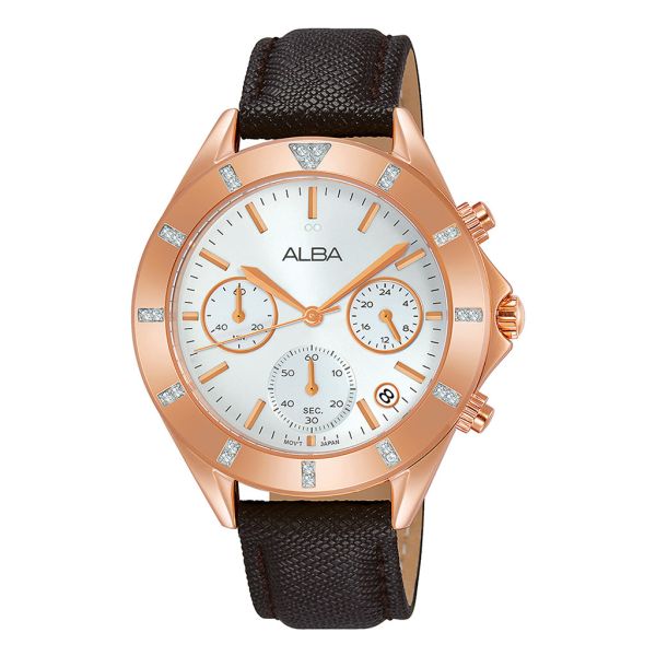 ALBA Ladies' Watch FASHION Brown Leather Band, Silver Dial AT3D14X1