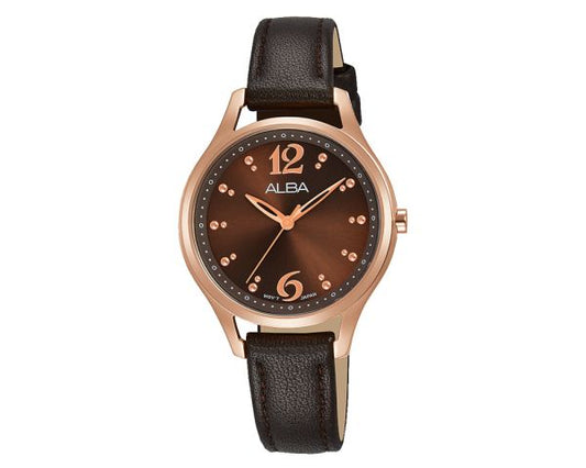 ALBA Ladies' Watch FASHION Brown Leather Band, Brown Dial AH8520X1