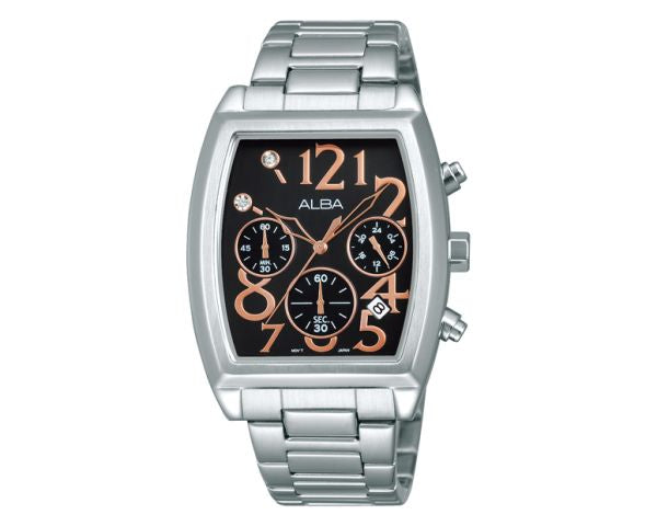 ALBA Ladies' Hand Watch FASHION Stainless Band, Black Dial AT3703X1